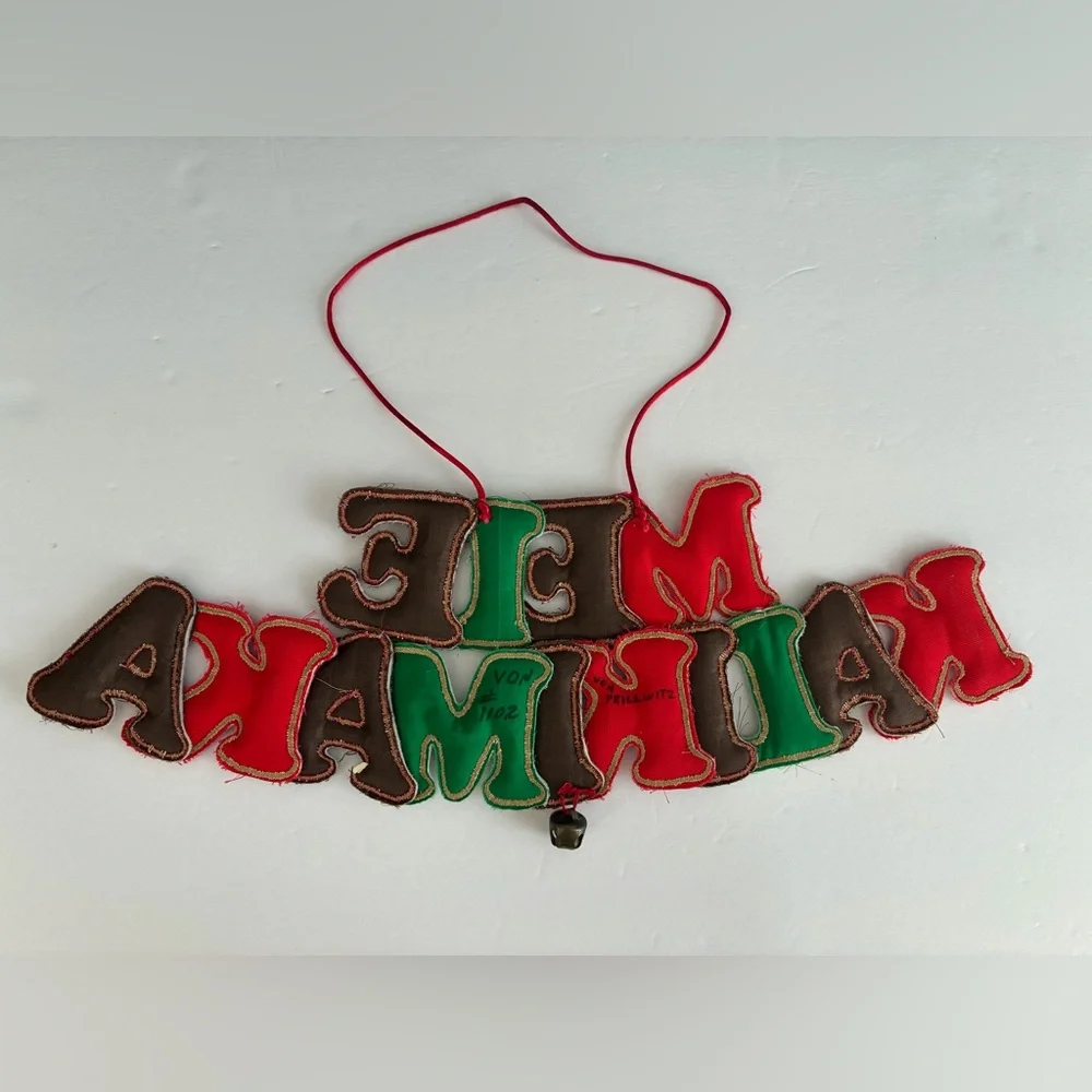 Vintage Handmade Mele Kalikimaka Hawaii Christmas Banner Tiki Fabric Bell MCM